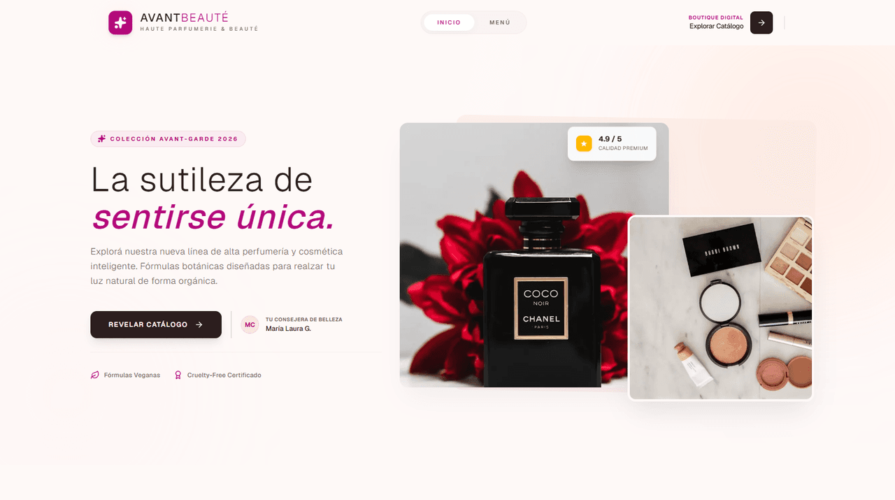 Captura de la demo funcional de catálogo online desarrollada por TUWEBHOY