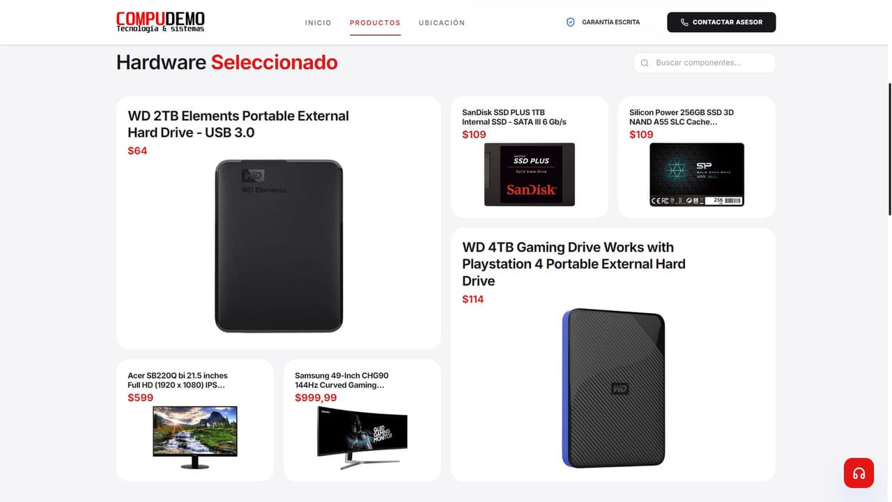 Vista de escritorio de la demo de catálogo online desarrollada por TUWEBHOY