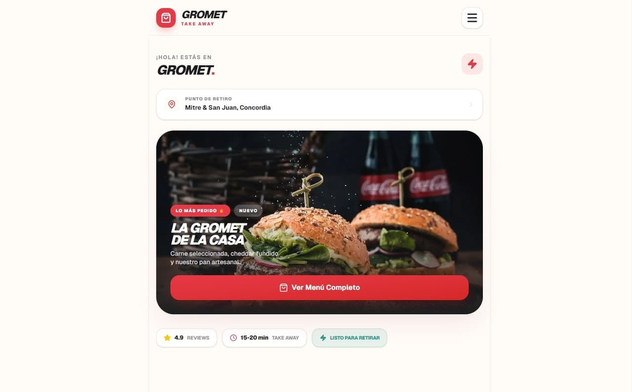 Captura de la demo funcional de menú digital desarrollada por TUWEBHOY
